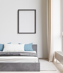 3D rendering minimal style bedroom with wooden floor ,white wall,big window,carpet