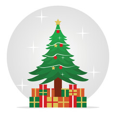 Christmas tree with decorations and gifts box design vector flat isolated illustration