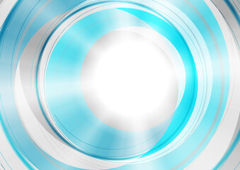 Blue and white glossy circles abstract geometric background. Vector design