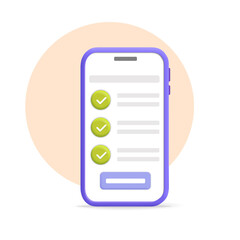 3d vector smartphone with task manager check list mobile app service on screen device design illustration