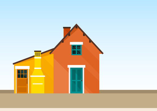 Two houses yellow and orange in Scandinavian style