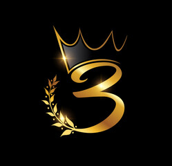 Golden Luxury Crown Monogram Number 3