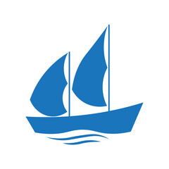Blue Sailing Boat Icon Logo