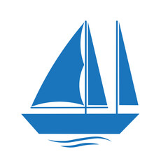 Blue Sailing Boat Icon Logo