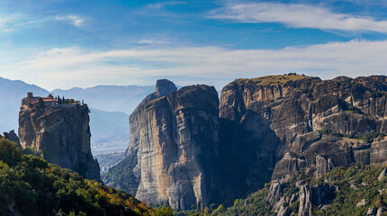 view of the Saint Trinity Monastery and landscape of Meteora