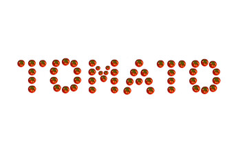 the word tomato from tomatoes. Fresh red tomatoes on a white background. Blank for menu