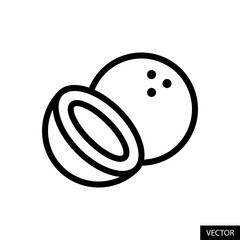 Coconut vector icon in line style design for website, app, UI, isolated on white background. Editable stroke. Vector illustration.
