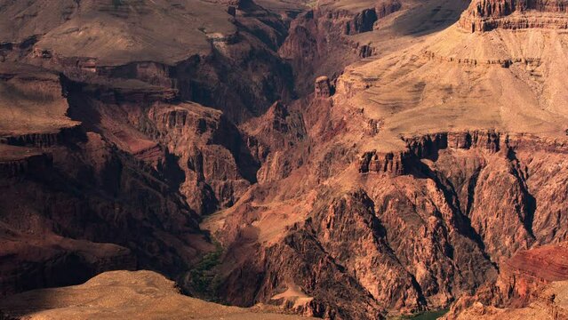 Grand Canyon North Rim Phantom Ranch in Bright Angel Canyon North Kaibab Trail Telephoto Time Lapse Zoom Out Arizona USA