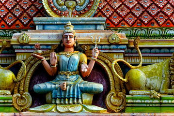 Detail of Shiva  Hindu Temple near Arsenal, Terre Rouge, Pamplemousses district, Mauritius, Africa,