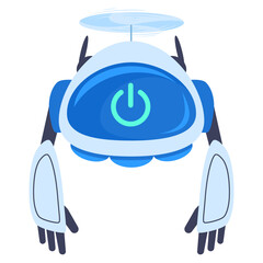 Cartoon aerial drone, cute robot quadcopter mascot. Modern flying drone with propellers, innovation technology drone isolated flat vector illustration on white background