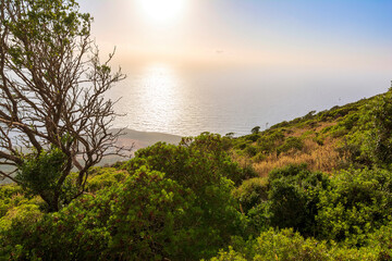 Sunset over the Bay of Navarino in Pylos in Messenia, Greece