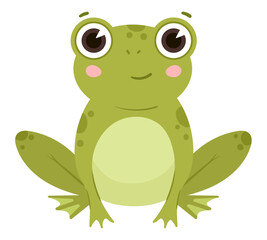 Cartoon frog, cute water animals, green amphibia. Funny froggy, sitting froglet flat vector illustration on white background
