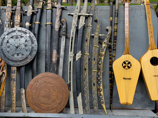 Georgian folk music instrument, shield and sword models