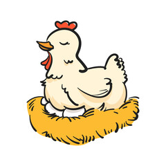 Poultry farm, egg, meat, broiler, pullet icon or logo. Handwritten lettering illustration 
