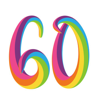 60 years colorful 3D brush lettering on transparent background