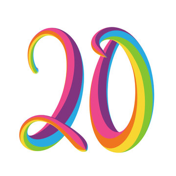 20 YEARS colorful 3D brush lettering on transparent background