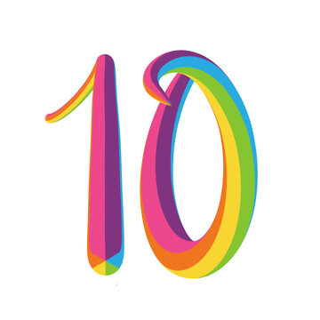 10 years colorful 3D brush lettering on transparent background