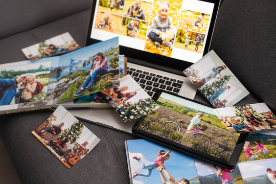 Laptop with photo, photoalbum, album