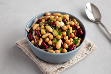 Homemade Three Bean Salad in a Bowl, side view.