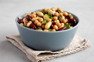 Homemade Three Bean Salad in a Bowl, side view.