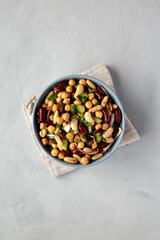 Homemade Three Bean Salad in a Bowl, top view. Flat lay, overhead, from above.