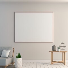 Blank wall mock up in home interior, 3d render