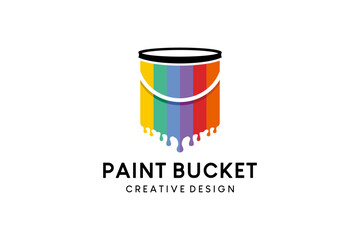 Paint bucket vector illustration logo design with rainbow colors concept - obrazy, fototapety, plakaty