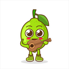 Lime cartoon mascot character playing a guitar