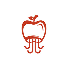 Fruit apple logo with Jellyfish animal, fruit silhouette simple linear geometric shape in minimalist style.