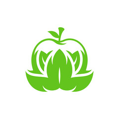 Fruit apple logo with Lotus, fruit silhouette simple linear geometric shape in minimalist style.