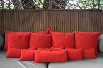 Decorative red pillows natural Fabric, Interior design