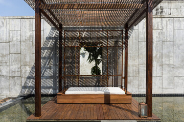 slats roof, architecture construction with sunlight streaming through making beautiful shadow lines.