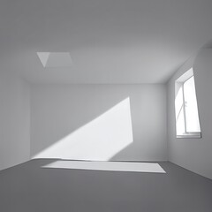 Empty gray minimalistic room interior only with floor wall and sunlight from window. 3D rendering.