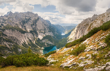 landscape with Gosausee lake in the mountain valley, Gosauseen lakes in the Dachstein Mountains in...