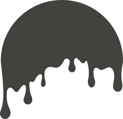Melted drip in circle shape. Drops of liquid chocolate, cream or paint. Splashes of black blob for logo and frame. 