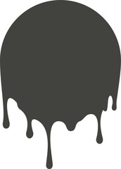 Melted drip in circle shape. Drops of liquid chocolate, cream or paint. Splashes of black blob for logo and frame. 