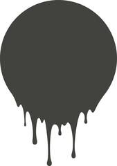 Melted drip in circle shape. Drops of liquid chocolate, cream or paint. Splashes of black blob for logo and frame. 