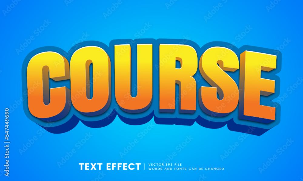 Poster editable 3d course text effect. fancy font style for heading, logotype and title.