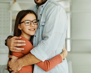 Fototapeta premium father child daughter family girl protection love together safety parent security support parenting holding hugging childhood happy love embrace