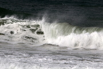 Storm and wind on the Mediterranean Sea in northern Israel.