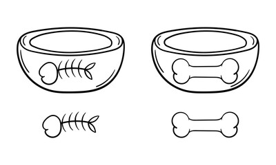 hand drawn cat and dog food containers on white background