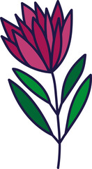 Hand drawn cute flower. Stylized flower in doodle style. Freehand botanical print. Floral element isolated.