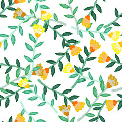 Decorative floral wallpaper. Folk flower seamless pattern in naive art style.