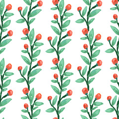 Seamless pattern with berry branches. Hand drawn wild berries floral wallpaper.