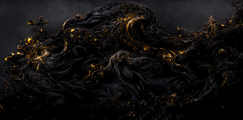 Black Luxury Background with golden glitters, sparkles, waves. Wallpaper for advertising, Christmas, Black Friday.