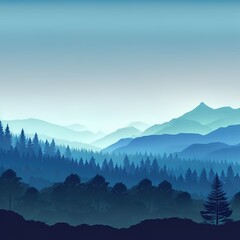 blue gradation mountain and forest scenery natural background illustration