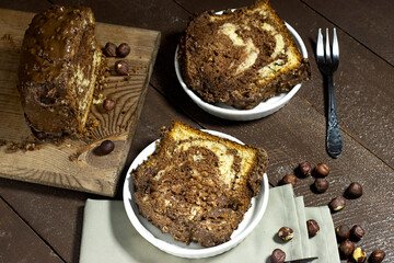 Delicious homemade marble pound cake  and hazelnuts