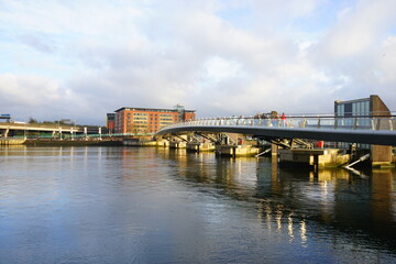 Queen Elizabeth II Bridge over River Lagan in Belfast, Northern Ireland 