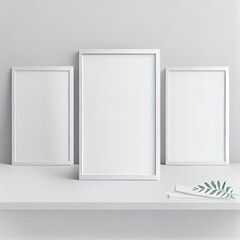 Mockup template with three large blank empty A4 frames on white background. 3d illustration
