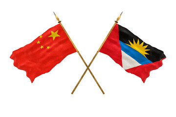 Background for designers. National Day. 3D model National flags  of People's Republic of China and Antigua and Barbuda